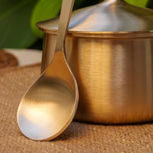 Image of Very Vogue Pure Kansa Serving Bowl with Serving Spoon | Large 1500 ml Tapeli /Bhagona | Golden Handi