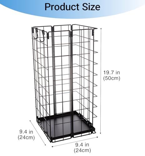 ZHMY Umbrella Stand, Umbrella Holder for Entryway, Large Metal Foldable Umbrella Rack Organizer Freestanding, with Water Tray and Hooks, Rectangular Hollow Rack 9.5 x 9.5 x 19.7 Inches (Black) by ZHMY - Used condition - Image 3