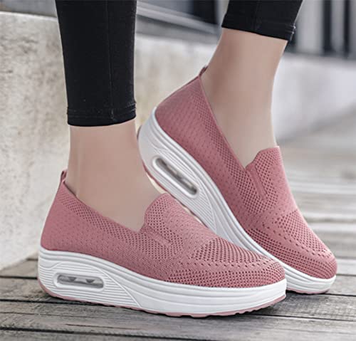 Devilangel Ladies Summer Wedge Heel Air Cushion Breathable Mesh Slip-On Walking Shoes, Non-Slip Casual Sneakers (Grey,6) #TOP5