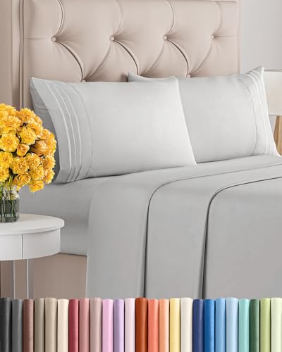 Image of Full Size 4 Piece Sheet Set - Ultra Soft & Cooling Bed Sheets - Soft Grey | Fits 8 Inch to 16 inch Mattress, Wrinkle Free & Fade Resistant with Deep Pockets, Breathable, Comfy Hotel Luxury Bedding