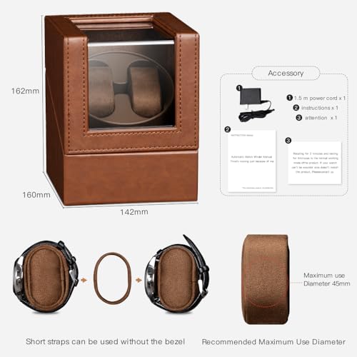 LINGFANSTORE Automatic Watch Winder with Quiet Japanese Motor,AC Adapter or Battery Powered,Premium Leather Exterior and Soft Flexible Watch Pillows (Brown leather-WW135F) by LINGFANSTORE - Used condition - Image 6