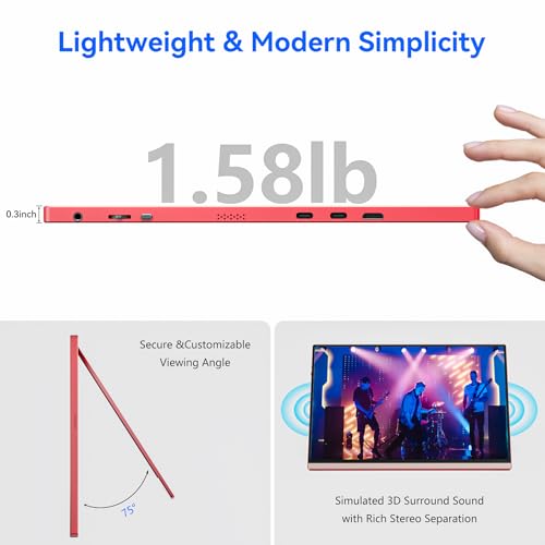 Veout 16Inch Pink Portable Monitor for Laptop, 1920x1200P IPS 16:10 Computer External Screen, 100% sRGB Stand Support Freesync, for Girl Phone, PC Home Use by Veout - Image 6
