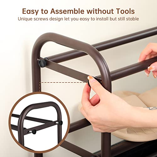 Image of Gonfoam Expandable 4-Tier Shoe Rack for Closet and Entryway, Bronze | Tool-Free Assembly, Metal Material, Adjustable Shoe Organizer, Sturdy, Small Space Solution, Dorms, Garages, Apartments.
