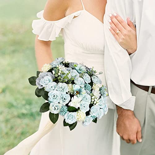 Biobviao 57Pcs Artificial Flowers Combo Box Set, Fake Flower With Leaf Stems For Diy Wedding Bouquets Cake Flowers, Floral Arrangements For Party Centerpieces Home Decor (Light Blue) #TOP3