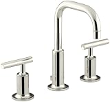 KOHLER Purist K-14406-4-SN Widespread Bathroom Sink Faucet with Metal Drain Assembly in Polished Nic