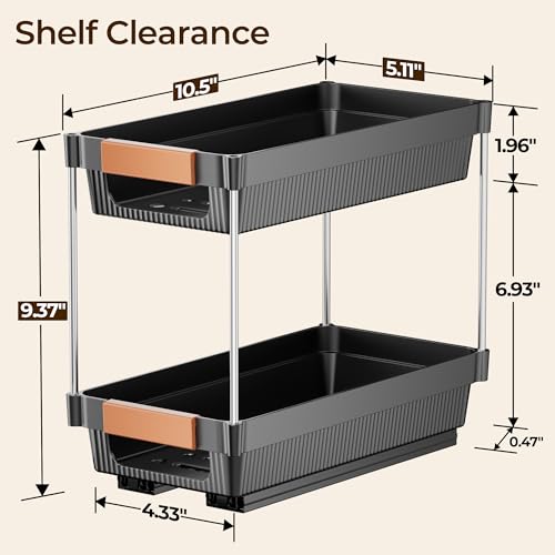Delamu 2 Pack Pull Out Spice Rack Organizer for Cabinet, 2 Tier Slide Out Spice Organization, Vertical Spice Organizer, Cabinet Size Need:12.5\'\' High x 11\'\' Deep x 5.5\'\' Wide(Not for Cabinet with Lip)