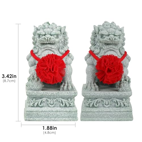 2 PCS Estatua León Guardián Feng Shui de Piedra para Protección miniatura 2