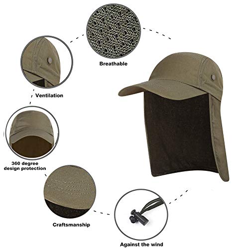 Qlans Unisex Adults Safari Sun Hat with Ear and Neck Flap Cover, UPF 50+ Protection, Green - Image 4