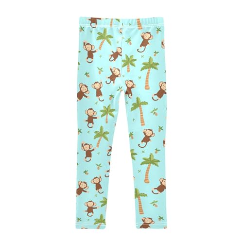 Wusikd Cute Monkey Girls' Leggings Toddler Doodles Light Blue Kids Yoga Pants Dance Active Tights 4T2