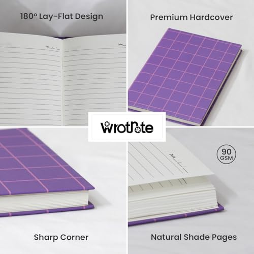 Image of A5 Designer Diary Notebook for Girls and Women, Purple Pink Grid Hardbound, 160 Ruled Pages 90 GSM, Diary for College, Office and Gifting