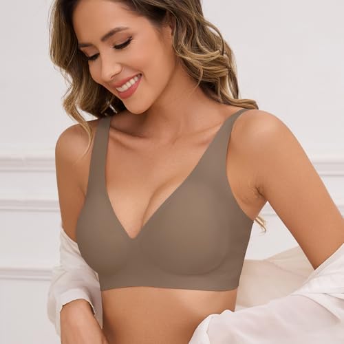 Nadeer Soutiens-Gorge Femme sans Armature Soutiens Gorge Classiques Bralette sans Coutures Push up Confort Brassière avec Coussinets Invisible(Gris,XL) – vue 7