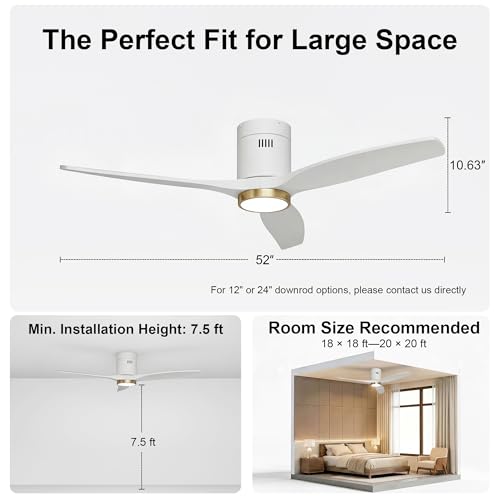 GREENEVER Flush Mount Ceiling Fan with Lights, 52 Inch Remote Solid Wood by GREENEVER - Used condition - Image 8