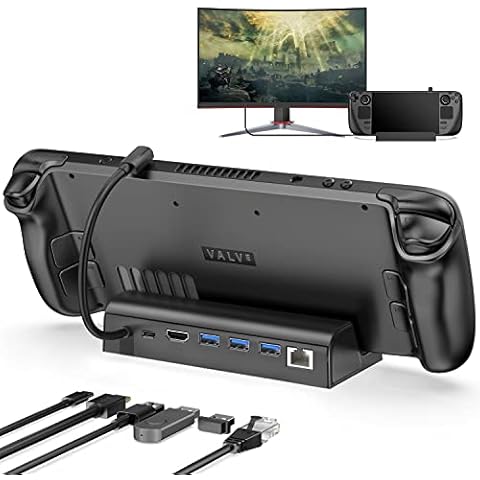 Antank 6-in-1 Steam Deck Docking Station, Steamdeck Dock Stand with HDMI 2.0 4K@60Hz, 3 USB-A 3.0, Charging USB-C Port, Gigabit Ethernet, 100W PD Fast Charging HUB Dock for Valve Stream Deck Cover
