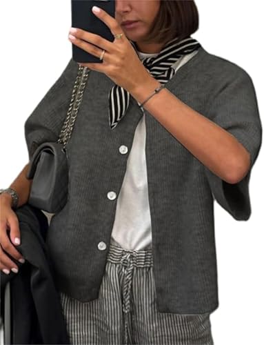 Image of Women's Cardigans Short Sleeve Button Down Cardigan Sweater Y2k Knitted Crop Shirt Top
