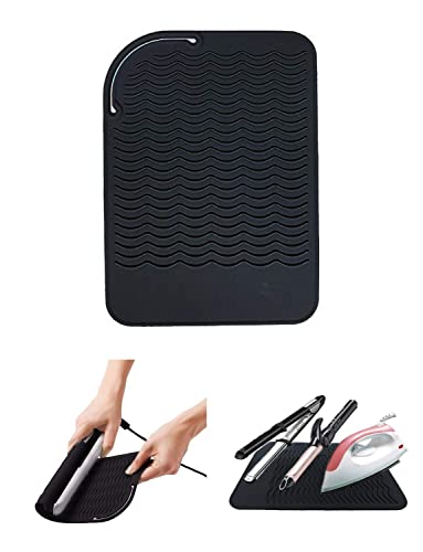 Image of Heat Resistant Mat for Curling Iron, Flat Irons and Hair Straightener Hair Styling Tools 9 inch x 6.5 inch, Food Grade Silicone, Black