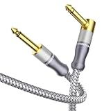 SOUNDFAM 90 Degree 6.35mm TS Instrument Cable 10ft/3M, 1/4 Inch Right Angle Mono Guitar Cable, Gold-Plated Nylon Braided Cord for Electric Guitar, Bass, Amp, Mixer, Pedalboard - Grey