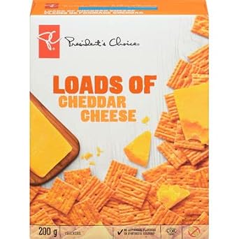 PRESIDENTS CHOICE Loads Of Cheddar Cheese Crackers, 200g/7.1 oz, Imported from Canada}