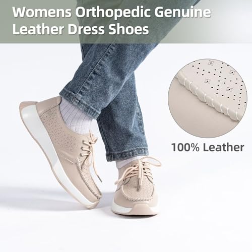 Women's Orthopedic Leather Dress Walking Shoes: Casual Sneakers with Arch Support for Plantar Fasciitis, Comfortable Supportive Shoes with Orthotic Insoles for Foot and Heel Pain2