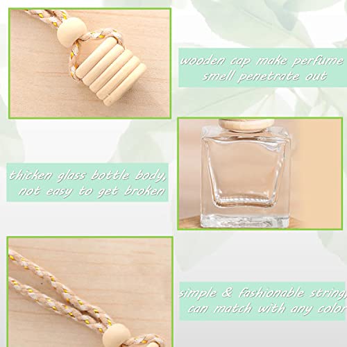 10Pcs Empty Hanging Car Air Freshener Perfume Bottle Aromatherapy Fragrance Essential Oil Glass Bottle Refillable Car Hanging Diffuser Bottle Pendant Clear Essential Oil Bottle With Wooden Caps And Hanging String #TOP3
