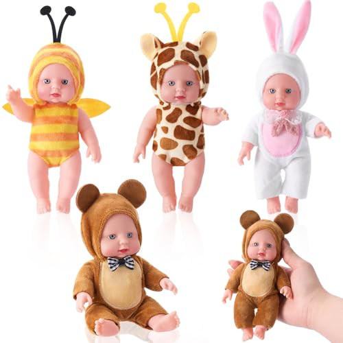 Halloscume Mini Baby Dolls 7 Inch Vinyl Lifelike Reborn, 4 Pcs, Animal 1