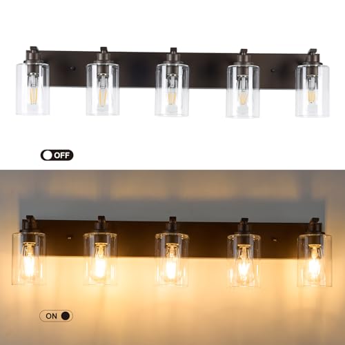 Image of 5-Light Bathroom Light Fixtures Modern ORB Vanity Lights