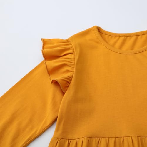 Image of Girl Long Sleeve Dress Ruffle Rainbow Color Block Cotton Casual Tiered Pleated Twirly Dress