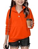 Arshiner Girls Sweatshirt Casual Lightweight Pullover Sweatshirts Long Sleeve Button Tops Fall Winter Clothes Red Size 8-10