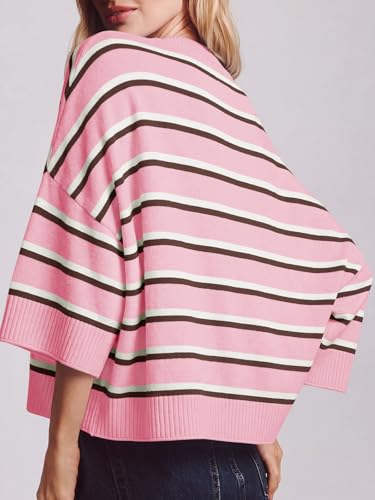 Image of Saodimallsu Womens Short Sleeve Sweater Summer Oversized Cropped Sweaters Casual Crewneck Lightweight Knit Tops