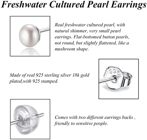 3mm 4mm 5mm Real Freshwater Cultured Pearl Earrings 925 Sterling Silver Gold Tiny Small White Button Pearl Studs Earrings