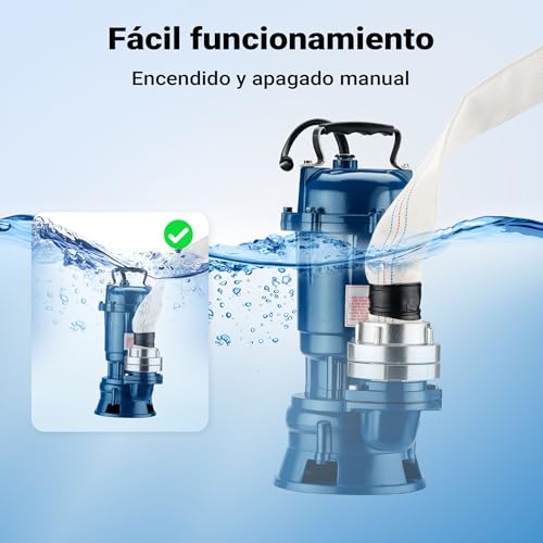 Miniatura 5 de Wiltec Bomba Aguas Residuales 1100w 15.000l H Con Manguera 20m Bomba Sumergible De Achique Bomba De Drenaje