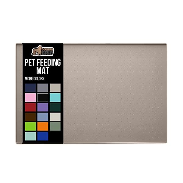 Gorilla-Grip-Silicone-Pet-Feeding-Mat-Waterproof-Easy-Clean-in-Dishwasher-Raised-Edges-to-Prevent-Spills-Dogs-and-Cats-Placement-Tray-to-Stop-Food-and-Water-Bowl-Messes-on-Floor-16x10-Beige Silicone Pet Feeding Mat