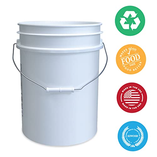 5 Gallon Bucket Only | Made in USA | Food Grade | Durable 90 Mil All Purpose Pail | BPA Free | Premium HPDE | Easy Stack and Store | Lids Not Included (White, 6) - Thumbnail 7