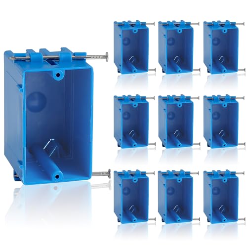 10-Pack Single Gang Electrical Box, New Work Box 1 Gang, Blue New Work Electrical Nail Outlet Box, 18 cu. in, Switch/Outlet Box PVC Electrical Junction Box for Residential Commercial Job Applications by ANKYLHUA - Used condition - US$26.59