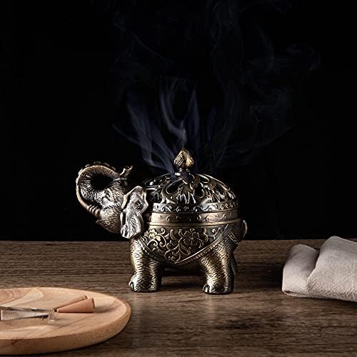 Feyarl Vintage Incense Burner Elephant Shape Metal Frankincense Insence Burner Holder for Spa Yoga Bedroom Aromatherapy