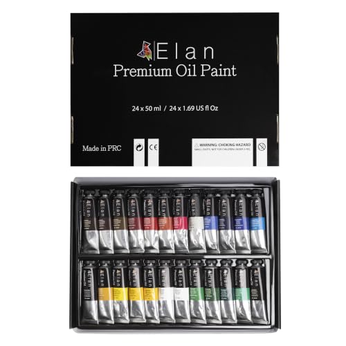 Elan Ölfarben Set 24x Öl Farben Tuben 50ml Oil Paint Set Professionelle Qualität Ölfarben Starterset Öl Farben Leinwand Ölmalfarben