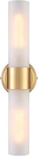 Miniatura 9 de DAYCENT Lámparas de baño modernas doradas largas de doble pared dorada con cilindro de vidrio esmerilado, 20 pulgadas de alto