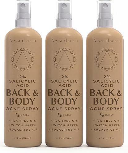 Acne Body Spray with 2% Salicylic Acid, Back & Body Acne, Cystic Back Acne Spray Chest, Butt and Body Acne for Hormonal, Bacne for Teens Adults, 3-Pack