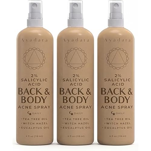 Acne Body Spray with 2% Salicylic Acid, Back & Body Acne, Cystic Back Acne Spray Chest, Butt and Body Acne for Hormonal, Bacne for Teens Adults, 3-Pack