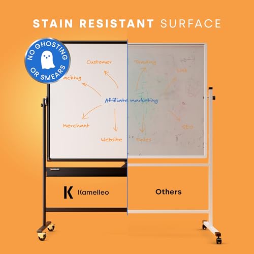 Image of Rolling Dry Erase Board 60 x 46 - Large Portable Magnetic Whiteboard with Stand - Double Sided Easel Style with Wheels - Mobile Standing Whiteboard for Office, Classroom & Home
