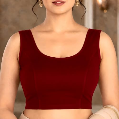 Image of Abhi Readymade Saree Blouse for Women- Sleeveless, Round Neck, Regular-fit, Stretchable, Pull-on Style Blouse