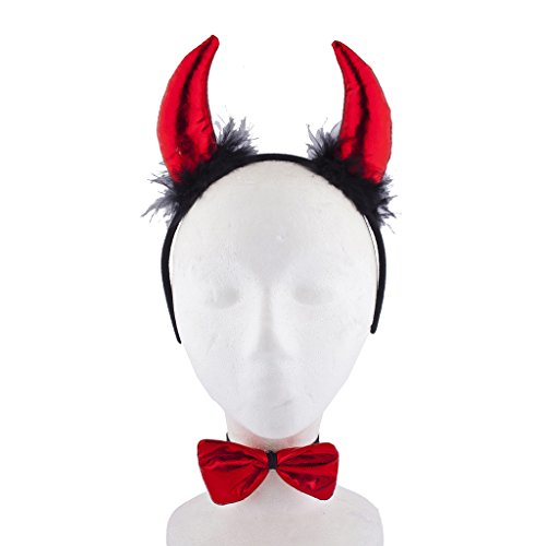 Lux Accessories Halloween Red Black Fuzzy Sexy Devil Cosplay Party Costume Accessory Set (3pcs)
