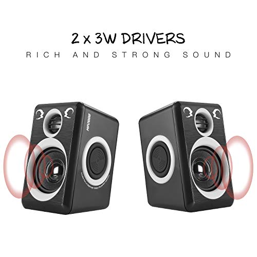 RECCAZR Computer Speakers with Surround Sound 2.0CH USB Wired Powered Multimedia Speaker for Desktop/TV/PC/Laptops/Smart Phone Built-in Four Loudspeaker Diaphragm (Gray)
