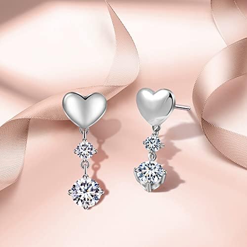Immobird Drop Earrings and Dangle Earrings with 5A Zirconia 925 Sterling Silver Earring Heart For Women Girls