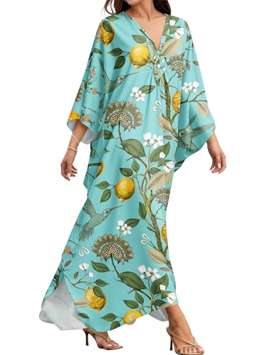 MAKABO Women's Muumuu Kaftan Maxi Dresses V Neck Plus Size Blue Lemon Loungewear Swimwear Print Caftan 2026