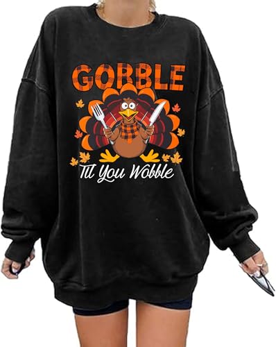 YHHR Thanksgiving Sweatshirts for Women Long Sleeve Oversized Funny Turkey