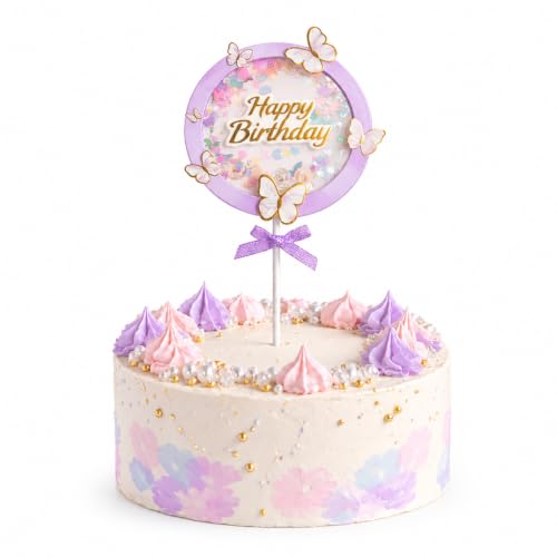 Image of Rozi Decoration Happy Birthday Cake Topper with Butterfly Theme | Cake Decoration | Pastel Purple Birthday Cake Accessory for Kids Party Pack of 1 Pcs