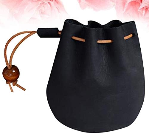 TOYANDONA Small Coin Purse Mini Drawstring Bucket Bags PU Leather Change Pouch Multifunction Key Holder Case for Small Items ID Bank Card Black