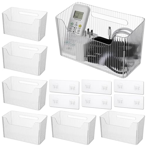 6 Pack Clear PVC Storage Organizer Bins, Wall Mounted Adhesive