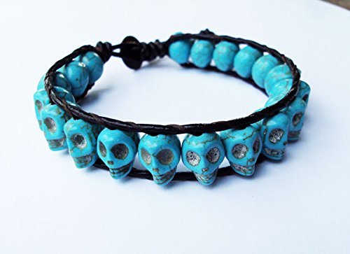 Turquoise skull bracelets,stone bracelets,leather bracelets,women bracelets,men bracelets