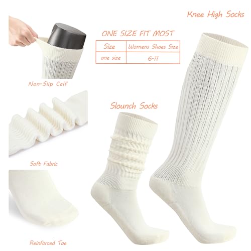 Image of AugRing Womens Slouch Scrunch Socks Retro Knee High Soft Stack Chunky Cozy Boot Socks For Women Size 6-11